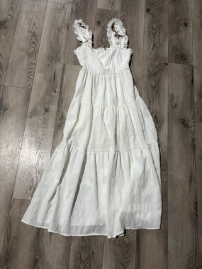 MAJORELLE White Tiered Ruffle Strap Maxi Dress